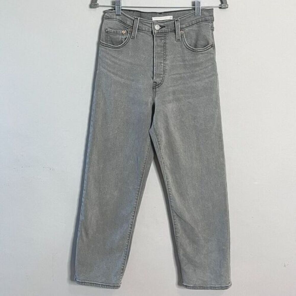 Levis Jeans Womens 26 Gray Ribcage Straight Ankle Button Fly Denim Stretch City